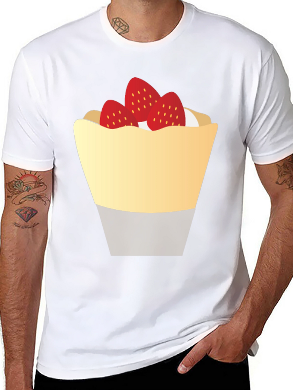 Strawberry Dessert Graphic Tee - Casual Black T-Shirt