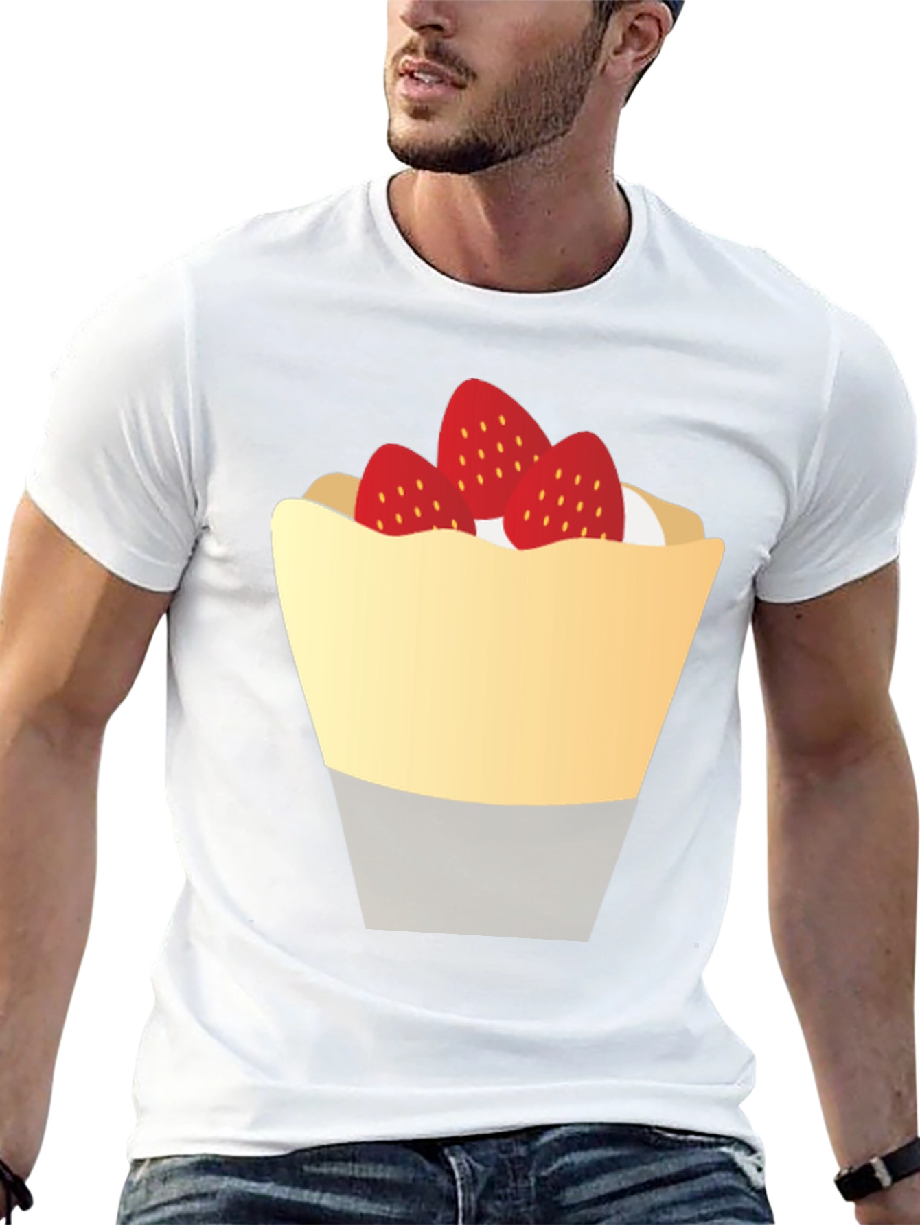 Strawberry Dessert Graphic Tee - Casual Black T-Shirt