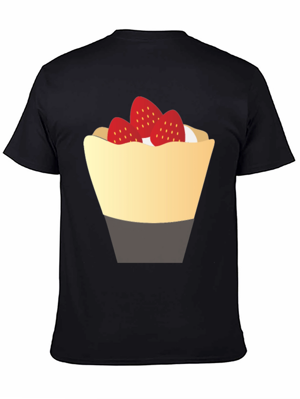 Strawberry Dessert Graphic Tee - Casual Black T-Shirt