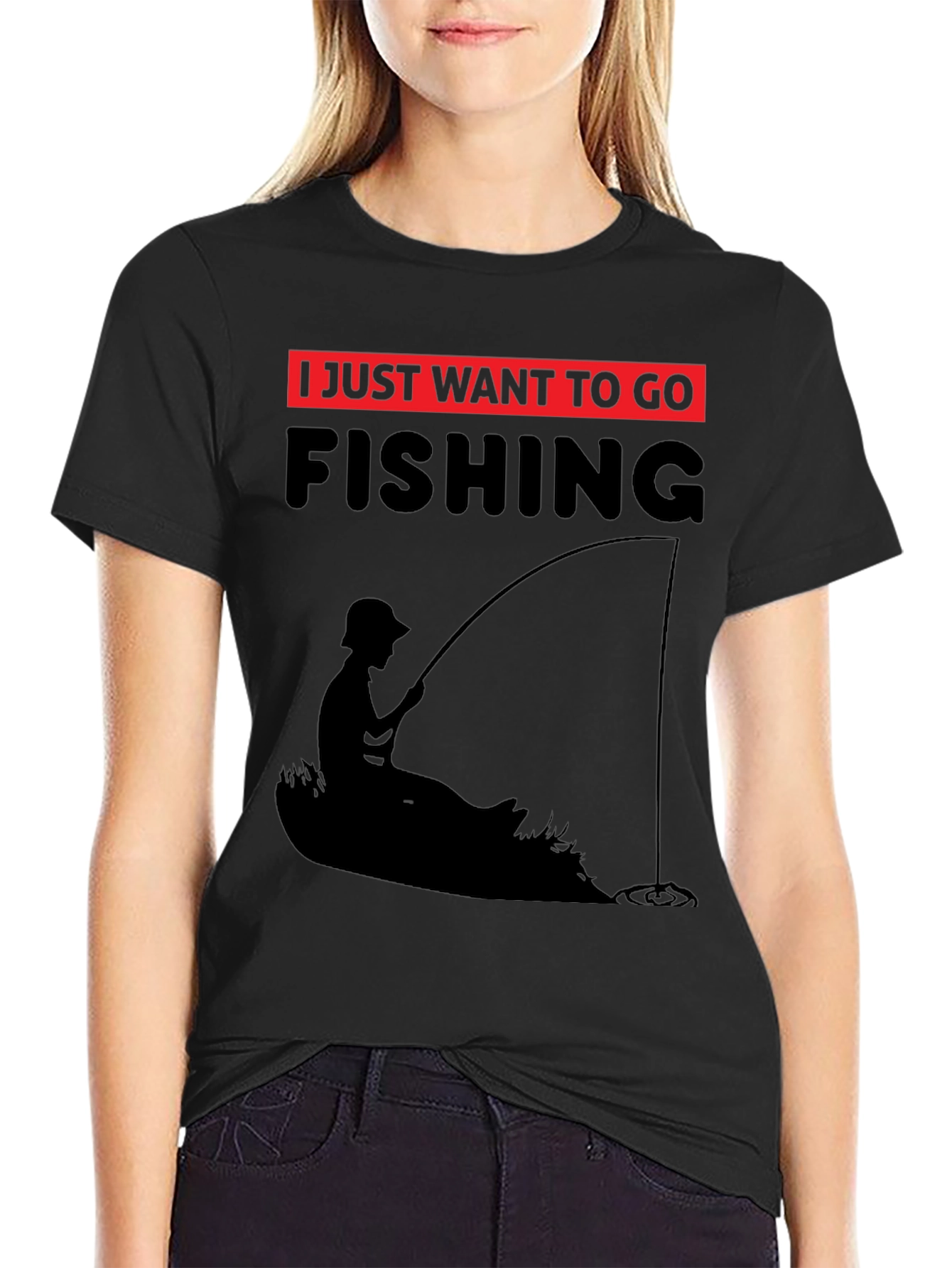 Fishing T-Shirt - I Just Want to Go Fishing - Black Tee