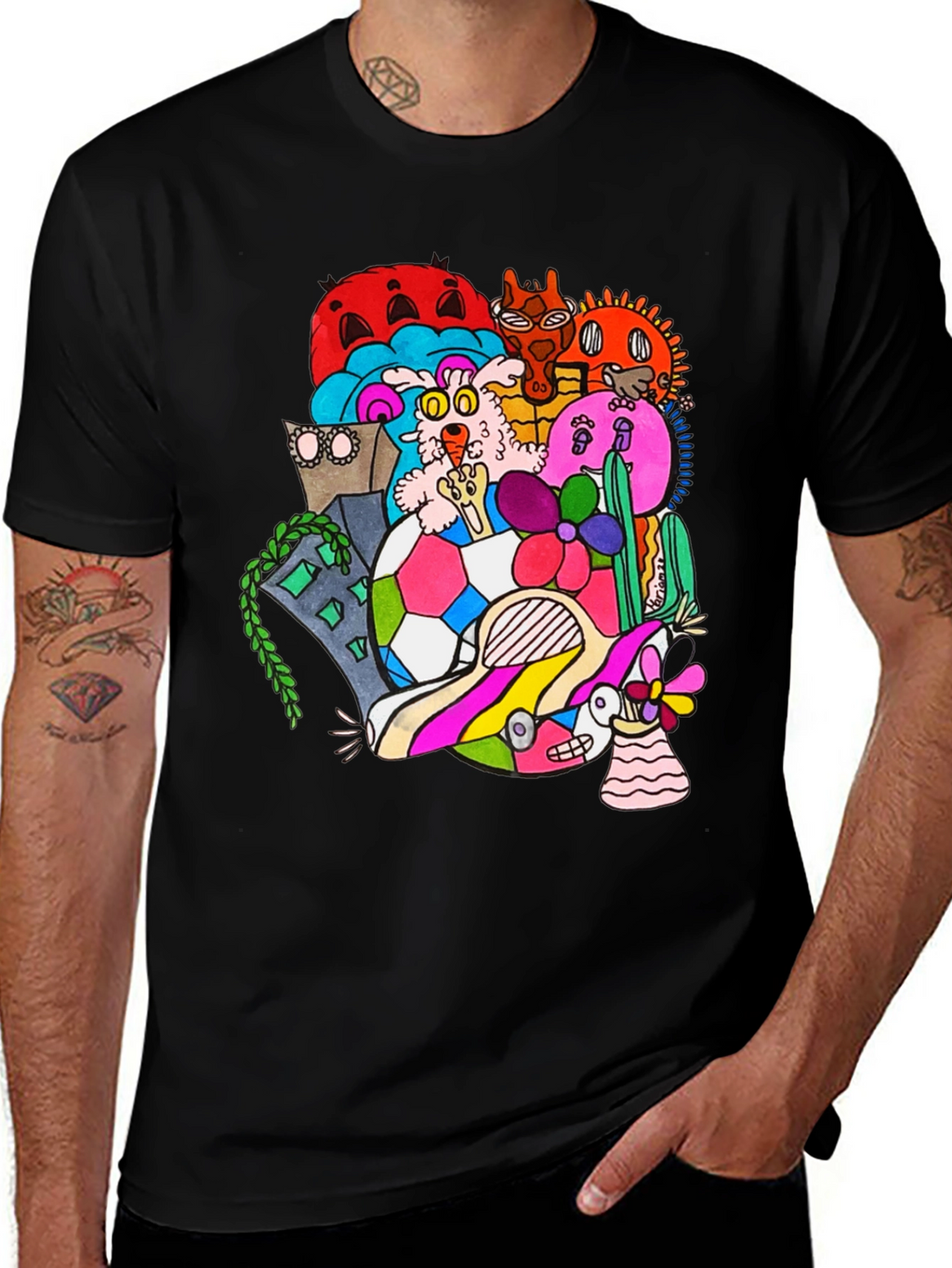 Funky Doodle Graphic Tee - Black Casual T-Shirt