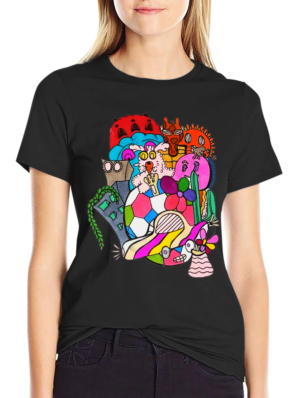 Funky Doodle Graphic Tee - Black Casual T-Shirt