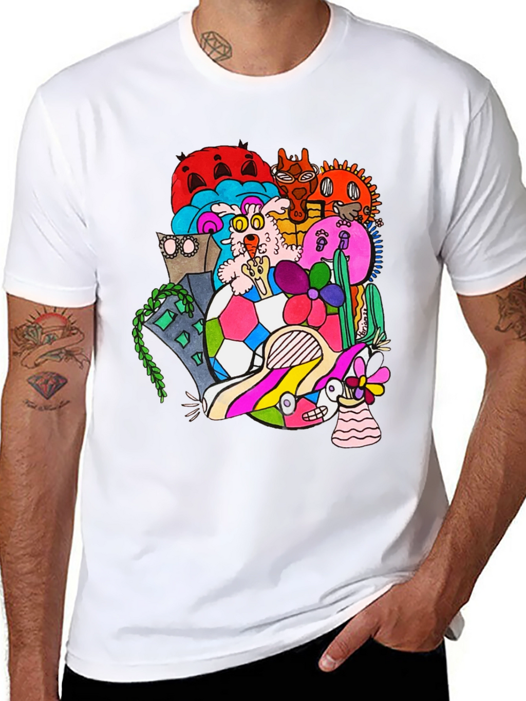 Funky Doodle Graphic Tee - Black Casual T-Shirt