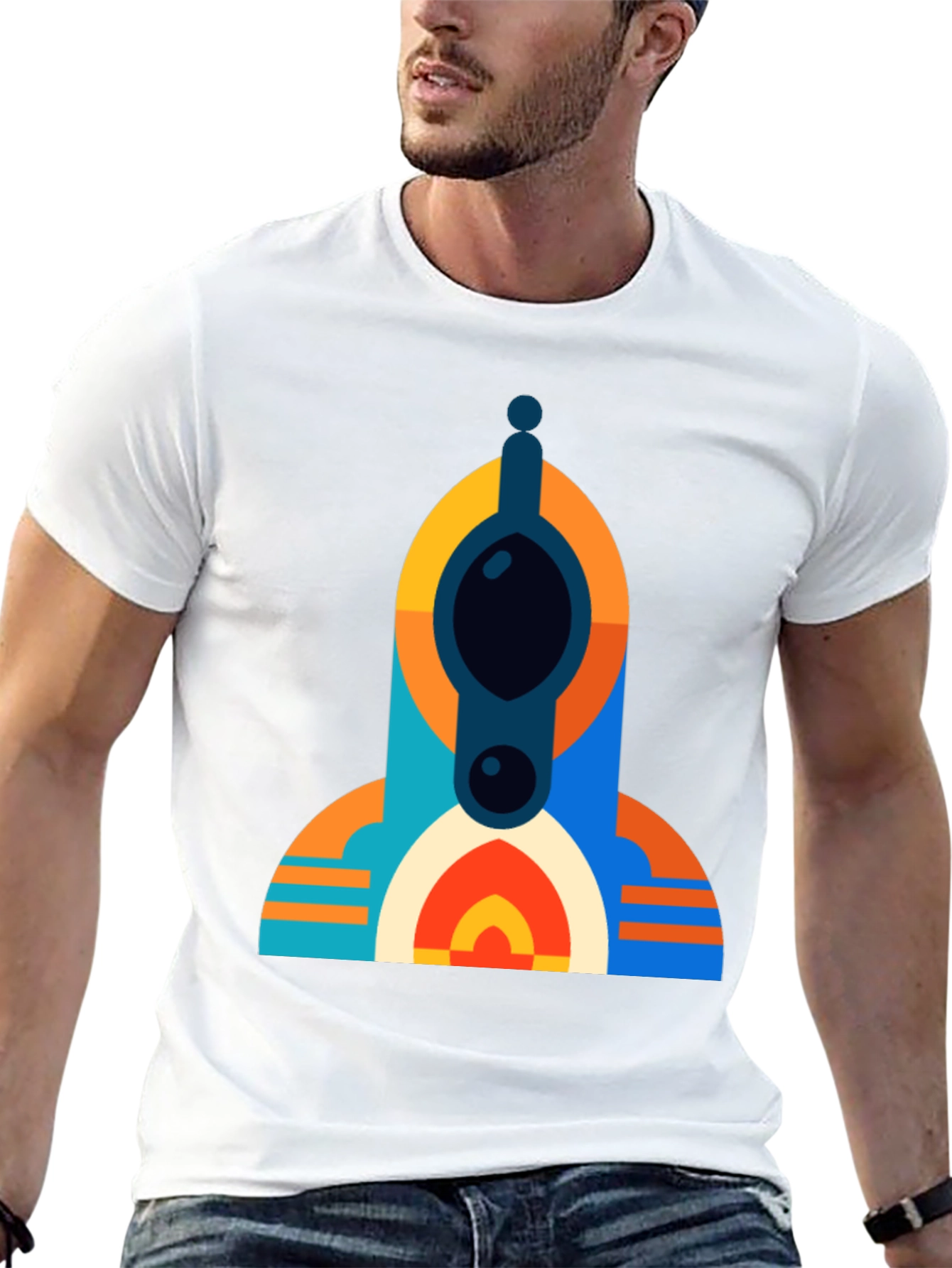 Geometric Tower Graphic Tee - Modern Black T-Shirt