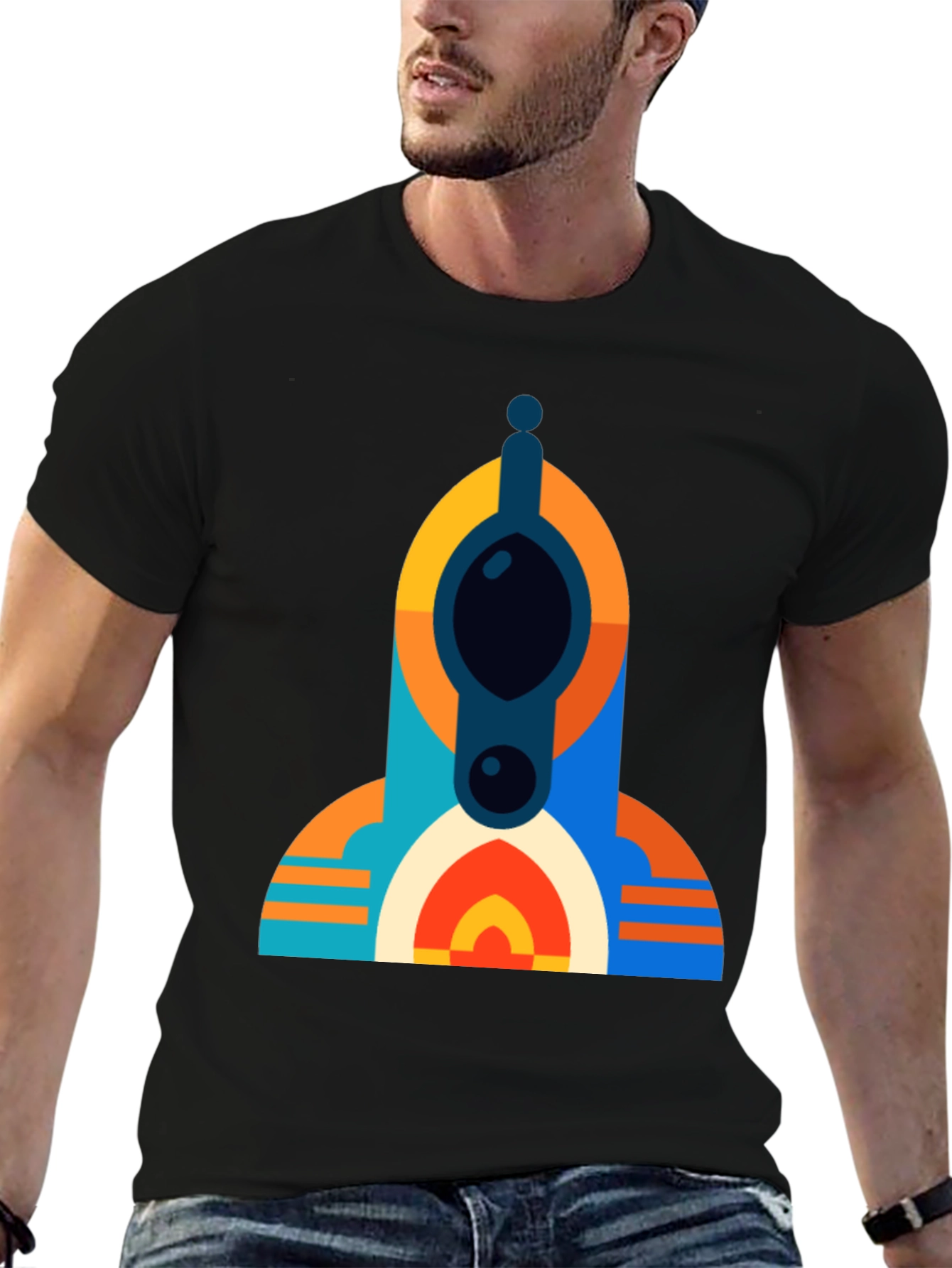 Geometric Tower Graphic Tee - Modern Black T-Shirt