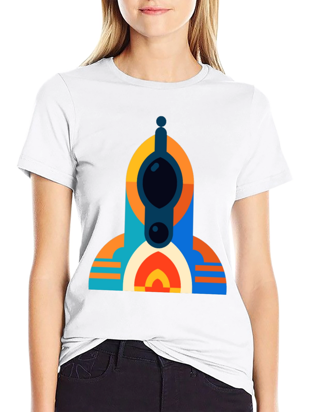 Geometric Tower Graphic Tee - Modern Black T-Shirt