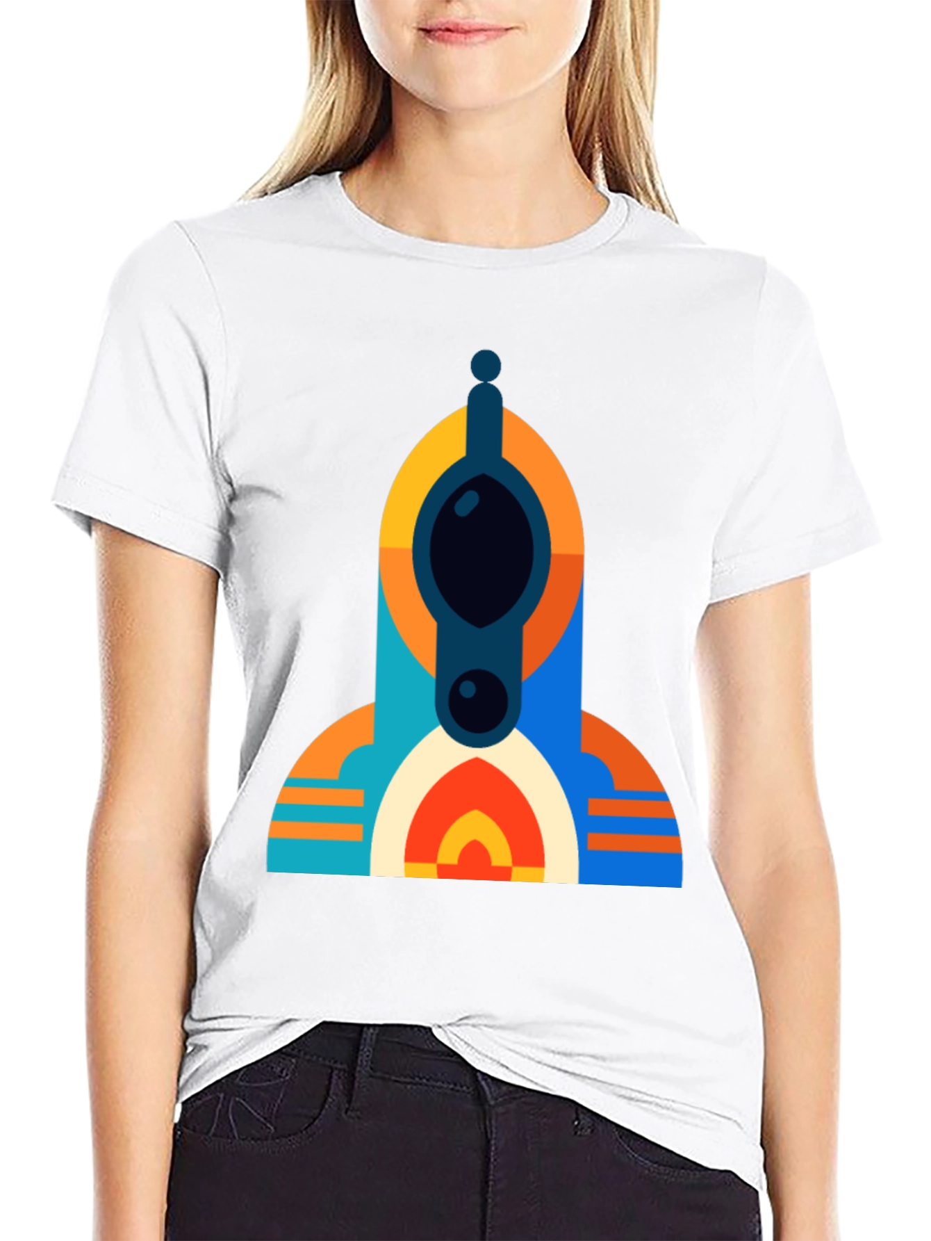 Geometric Tower Graphic Tee - Modern Black T-Shirt