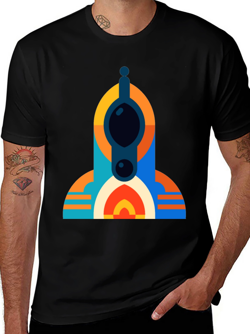 Geometric Tower Graphic Tee - Modern Black T-Shirt