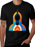 Geometric Tower Graphic Tee - Modern Black T-Shirt
