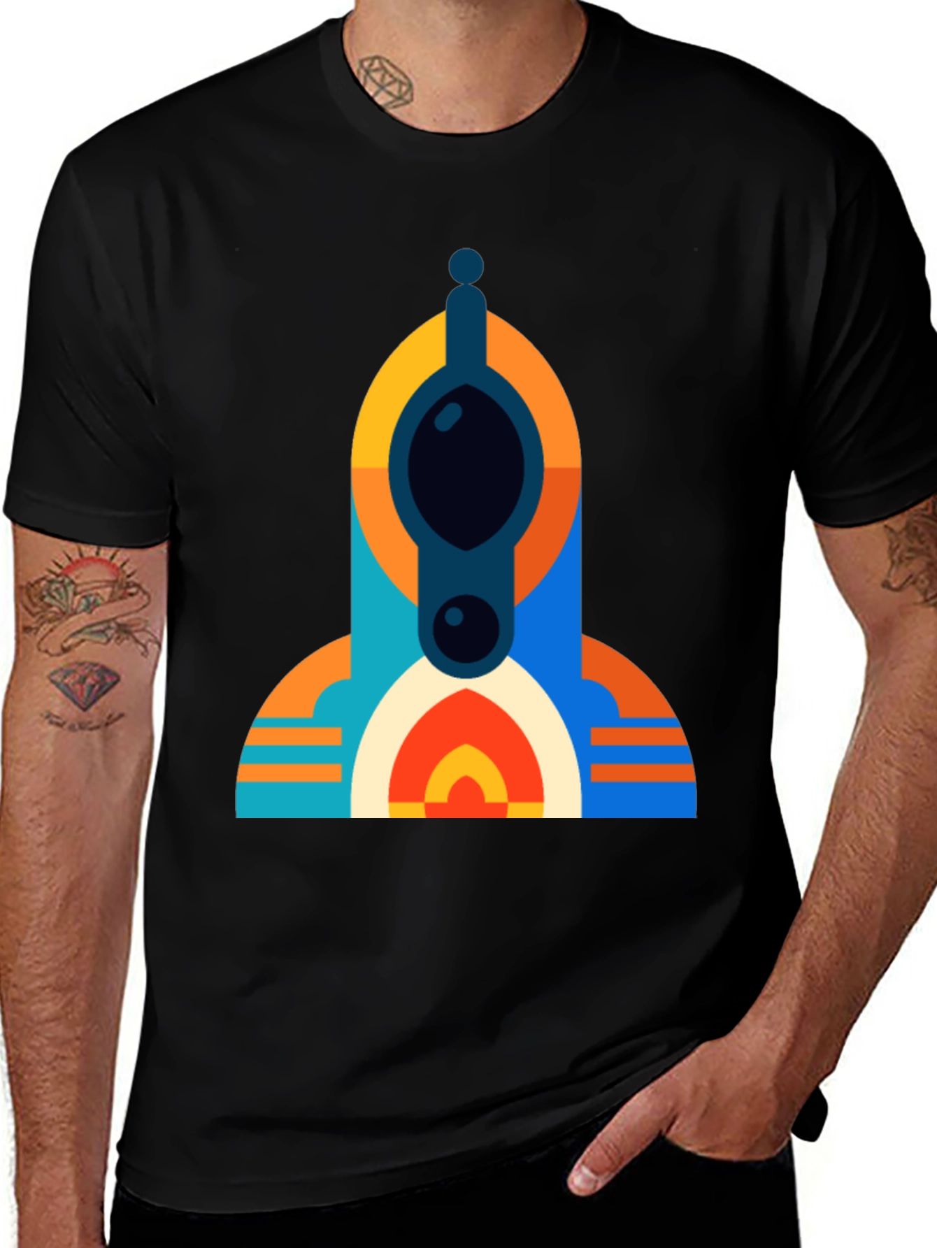 Geometric Tower Graphic Tee - Modern Black T-Shirt