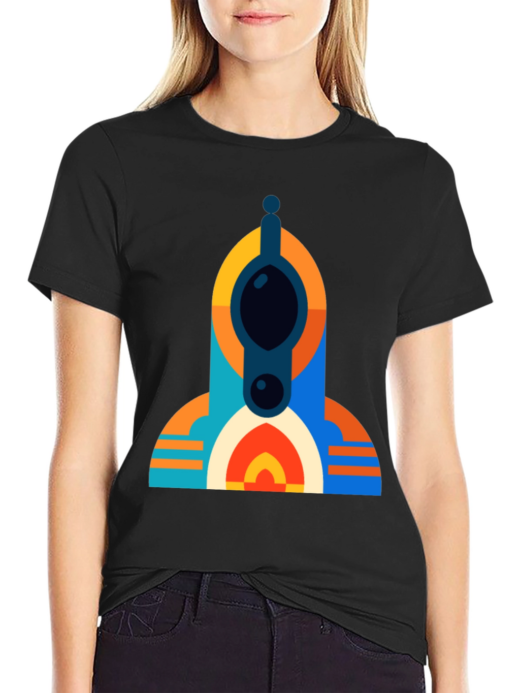 Geometric Tower Graphic Tee - Modern Black T-Shirt