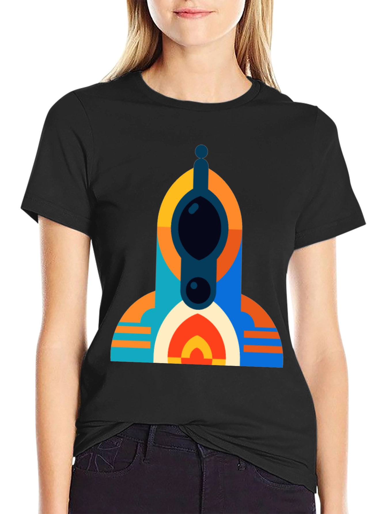 Geometric Tower Graphic Tee - Modern Black T-Shirt