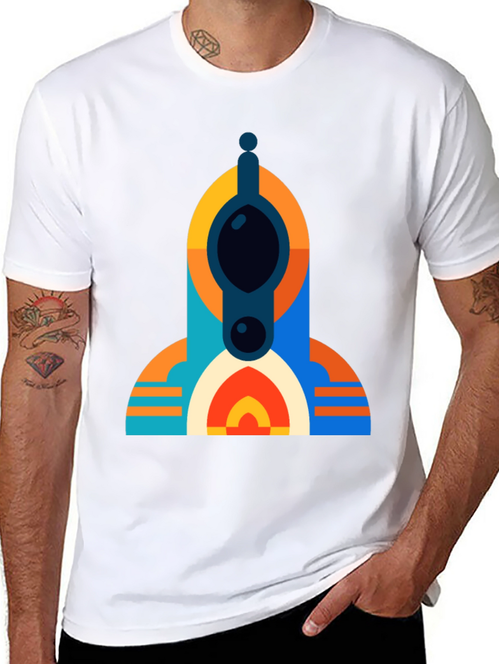 Geometric Tower Graphic Tee - Modern Black T-Shirt