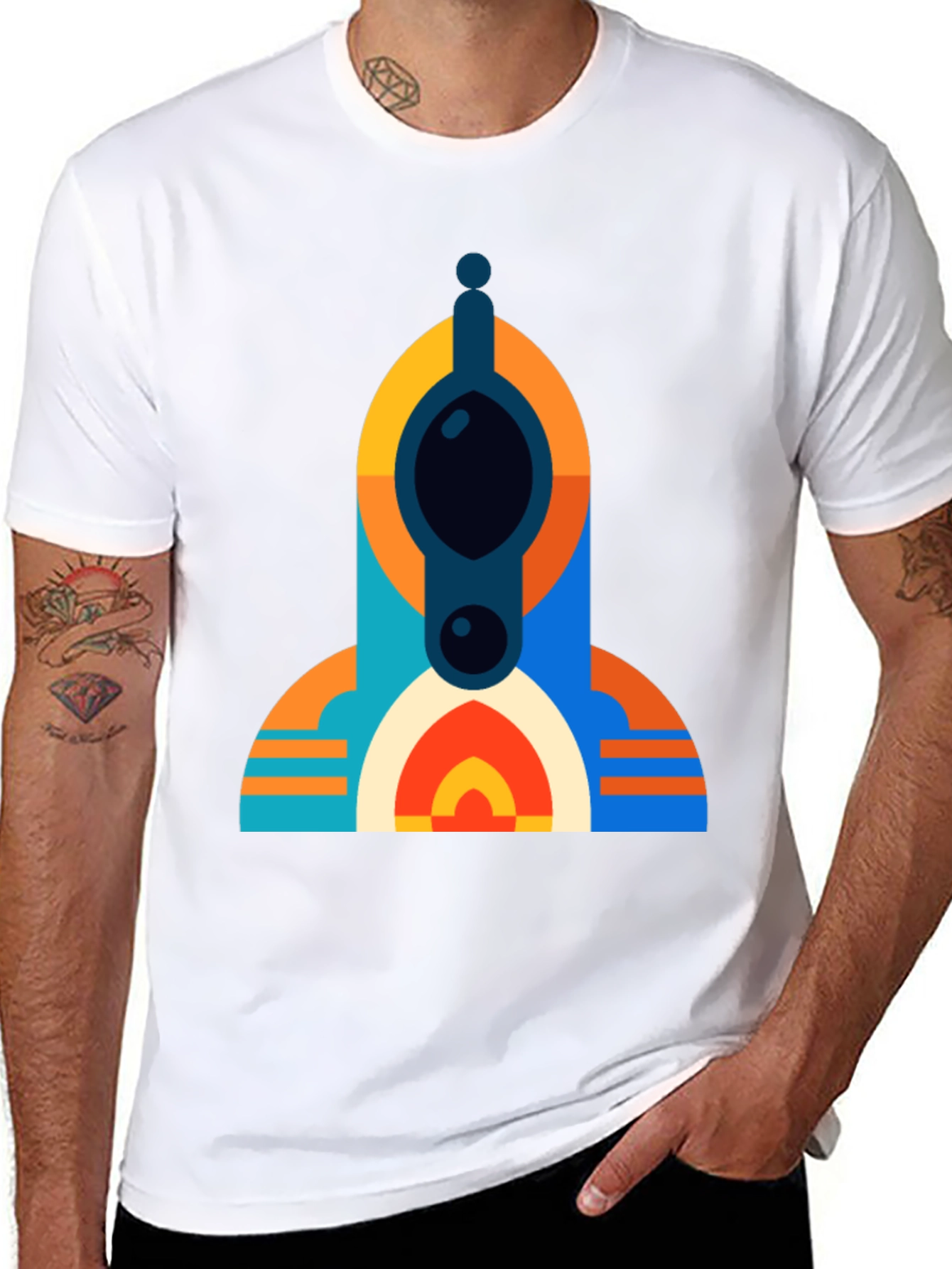 Geometric Tower Graphic Tee - Modern Black T-Shirt