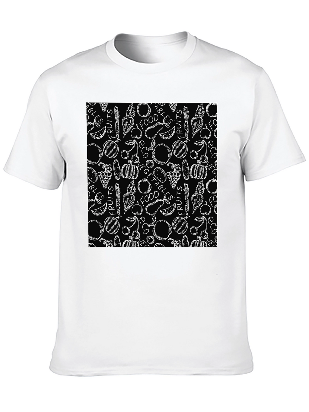 Fruits & Veggies Patterned Black T-Shirt