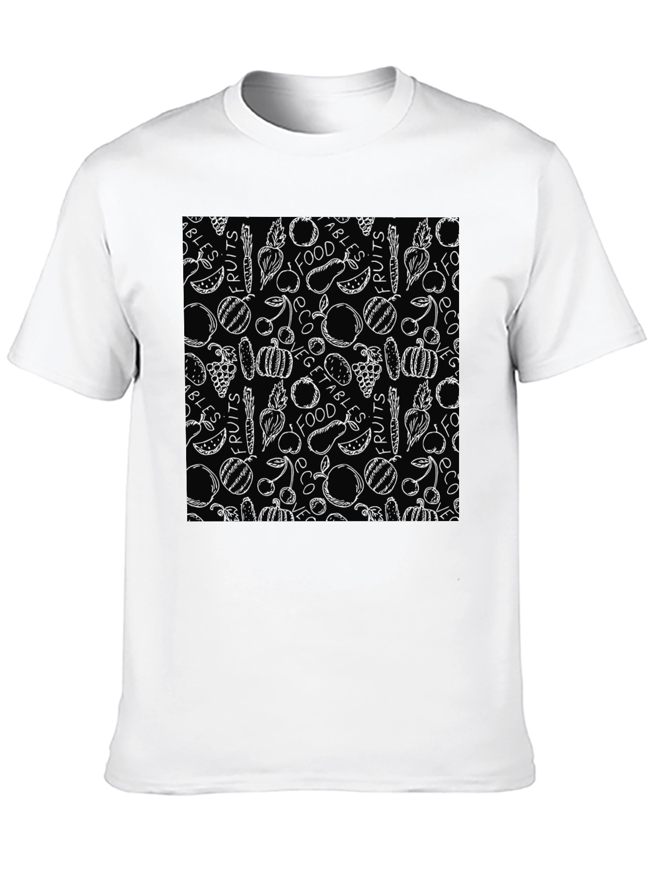 Fruits & Veggies Patterned Black T-Shirt