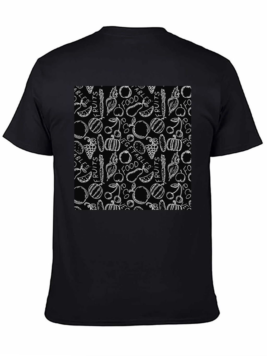 Fruits & Veggies Patterned Black T-Shirt