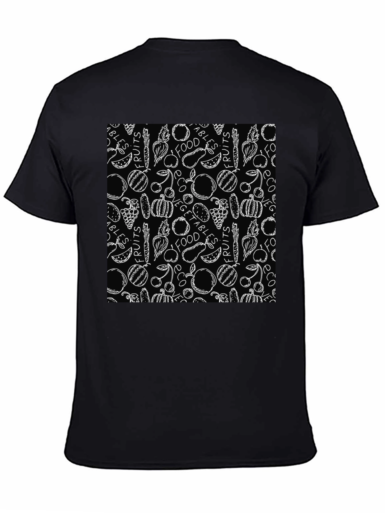 Fruits & Veggies Patterned Black T-Shirt