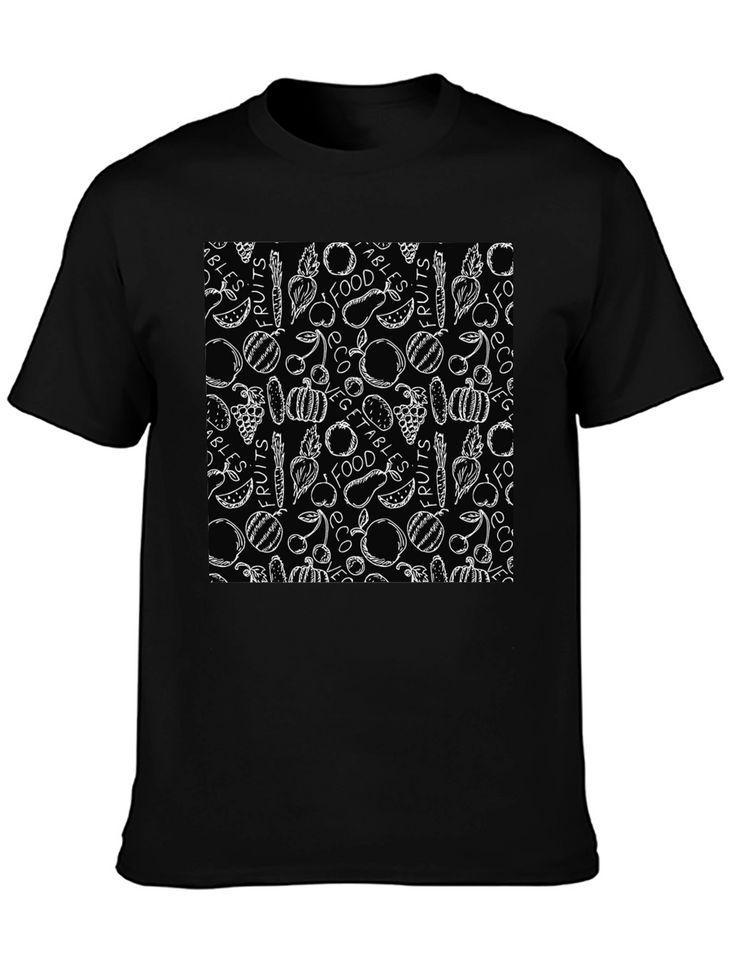Fruits & Veggies Patterned Black T-Shirt