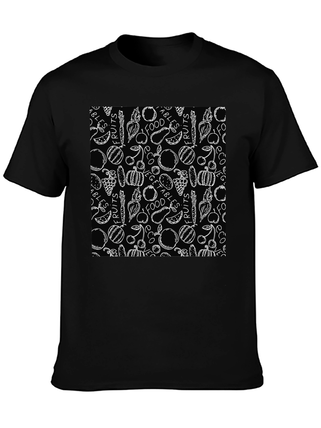 Fruits & Veggies Patterned Black T-Shirt