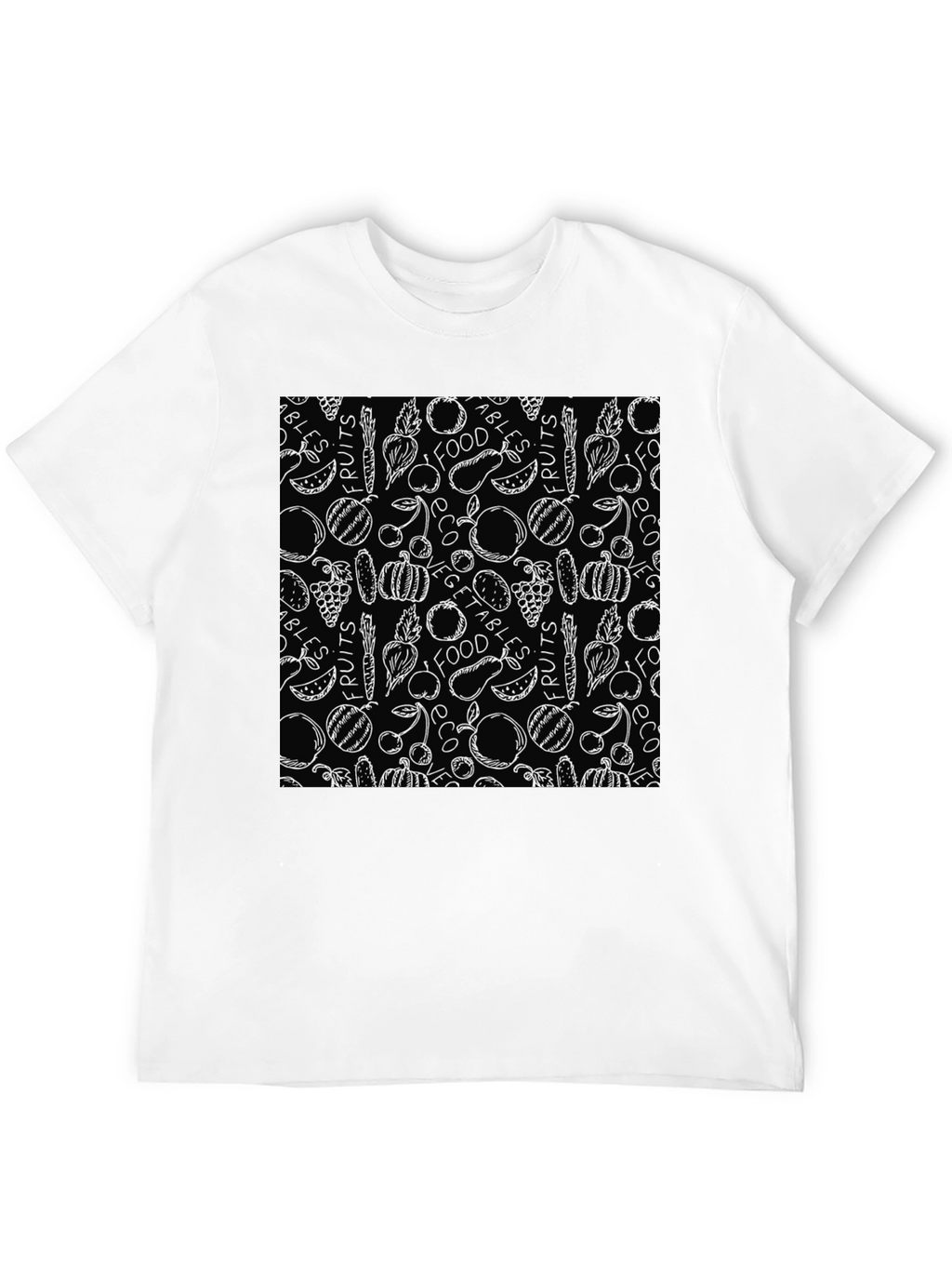 Fruits & Veggies Patterned Black T-Shirt