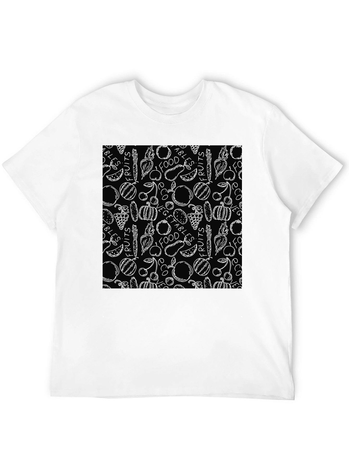 Fruits & Veggies Patterned Black T-Shirt