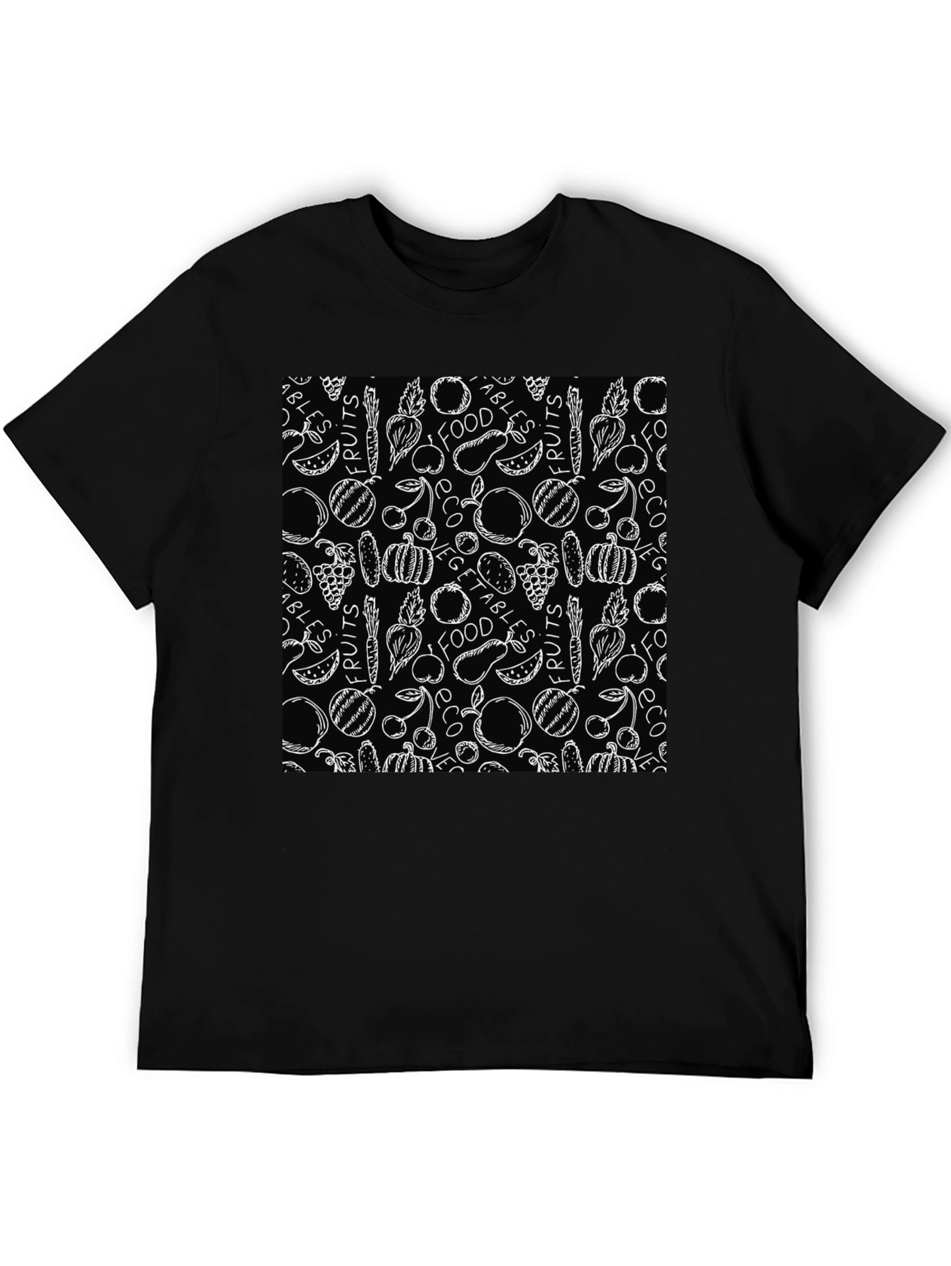 Fruits & Veggies Patterned Black T-Shirt