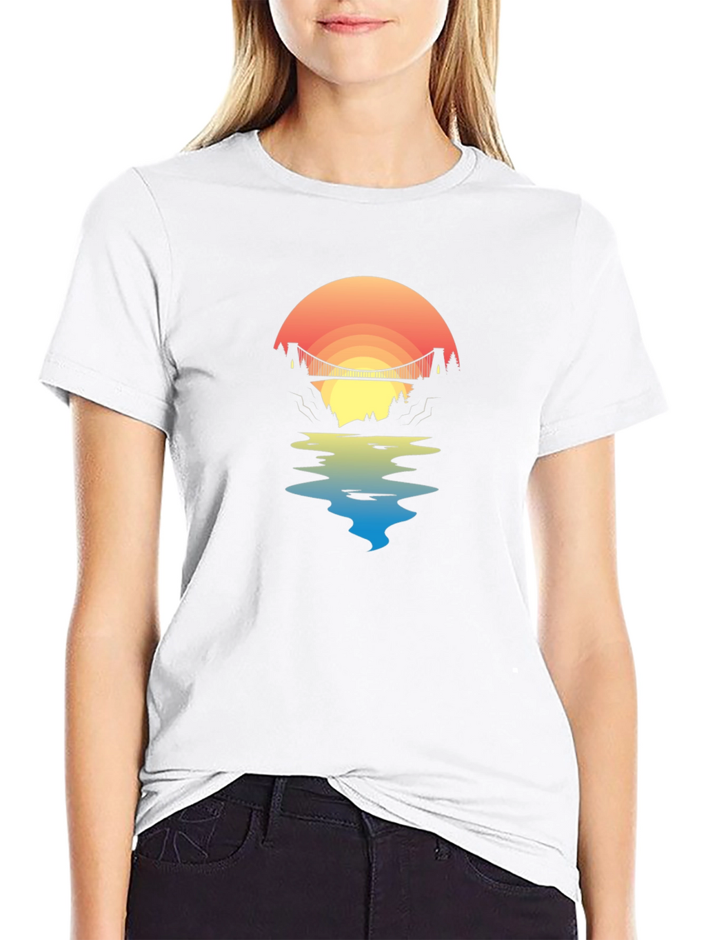 Sunset Bridge Graphic Tee - Black Cotton T-Shirt