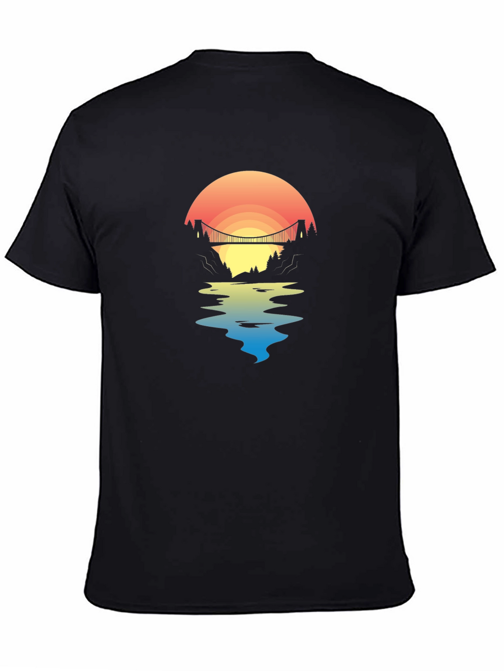 Sunset Bridge Graphic Tee - Black Cotton T-Shirt