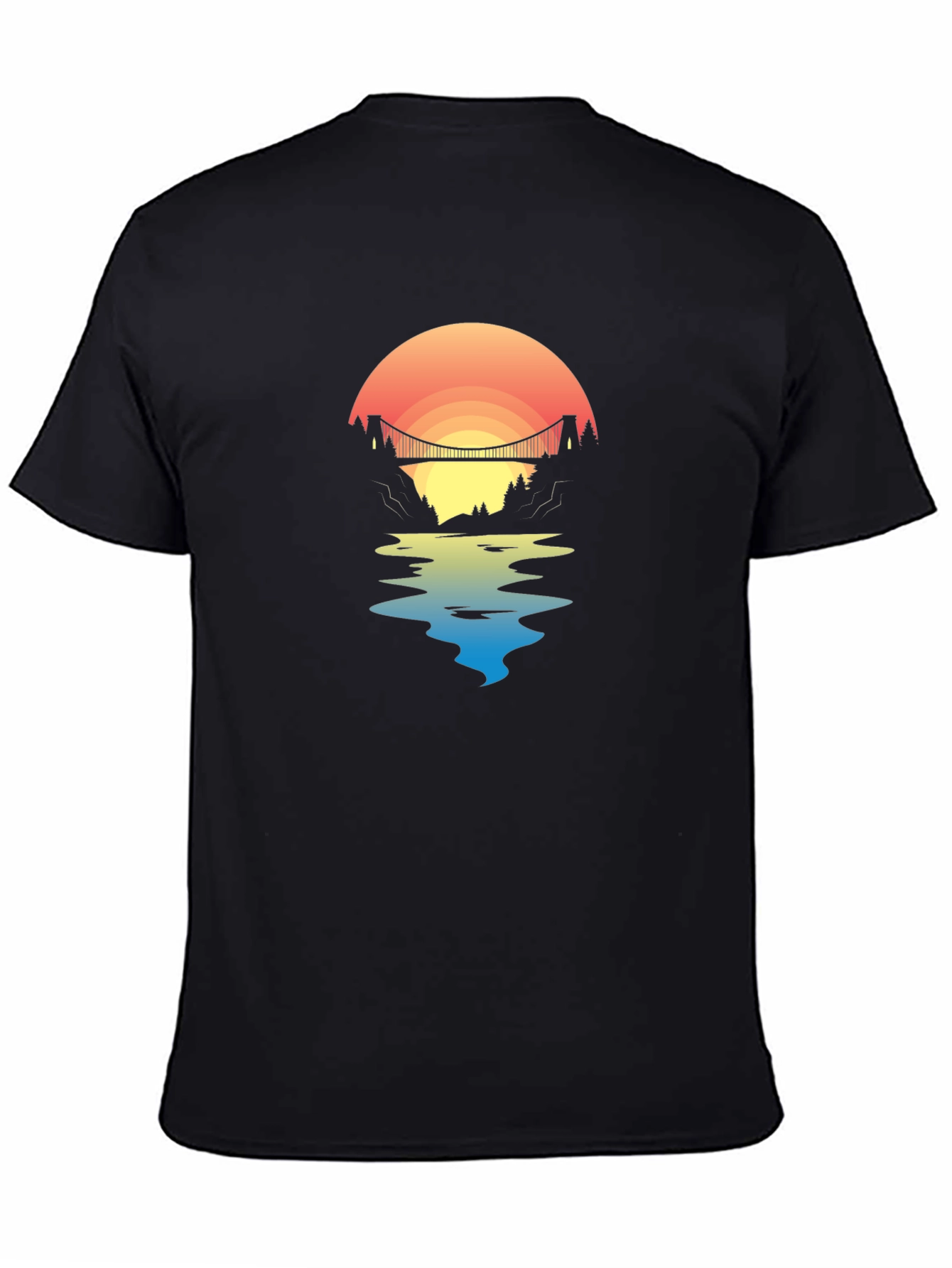 Sunset Bridge Graphic Tee - Black Cotton T-Shirt