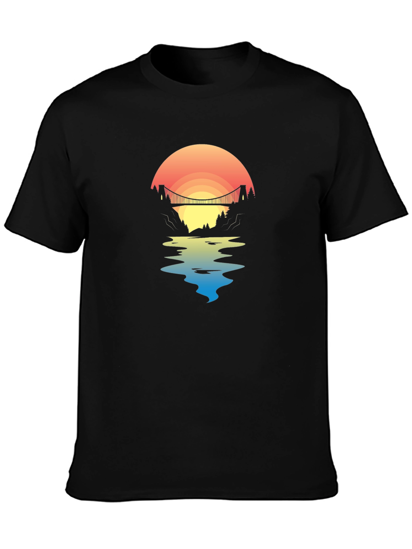 Sunset Bridge Graphic Tee - Black Cotton T-Shirt