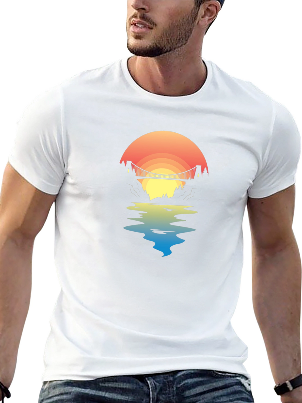 Sunset Bridge Graphic Tee - Black Cotton T-Shirt