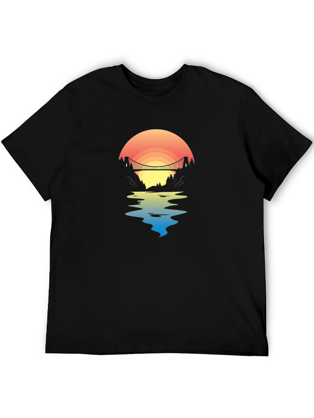 Sunset Bridge Graphic Tee - Black Cotton T-Shirt