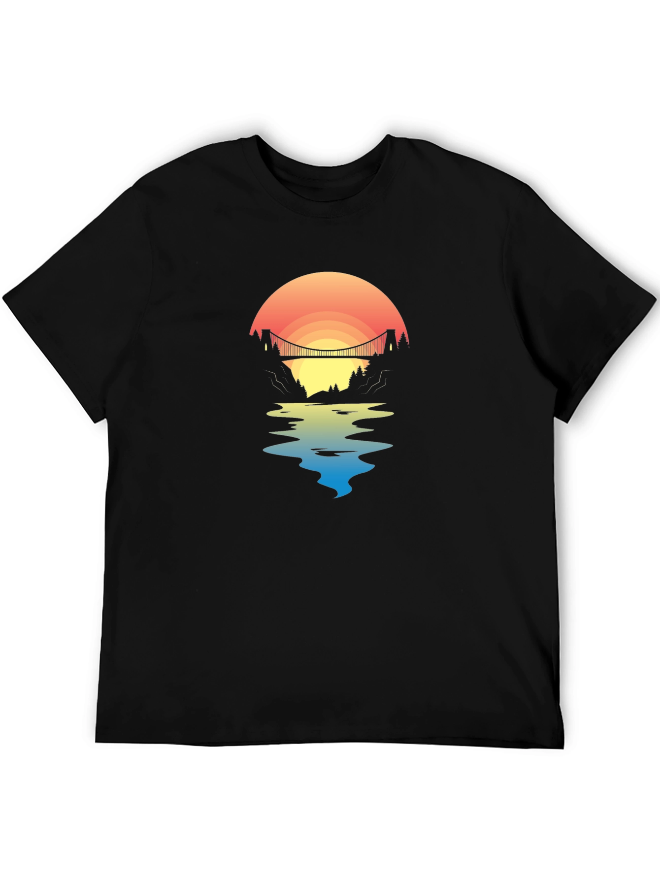Sunset Bridge Graphic Tee - Black Cotton T-Shirt