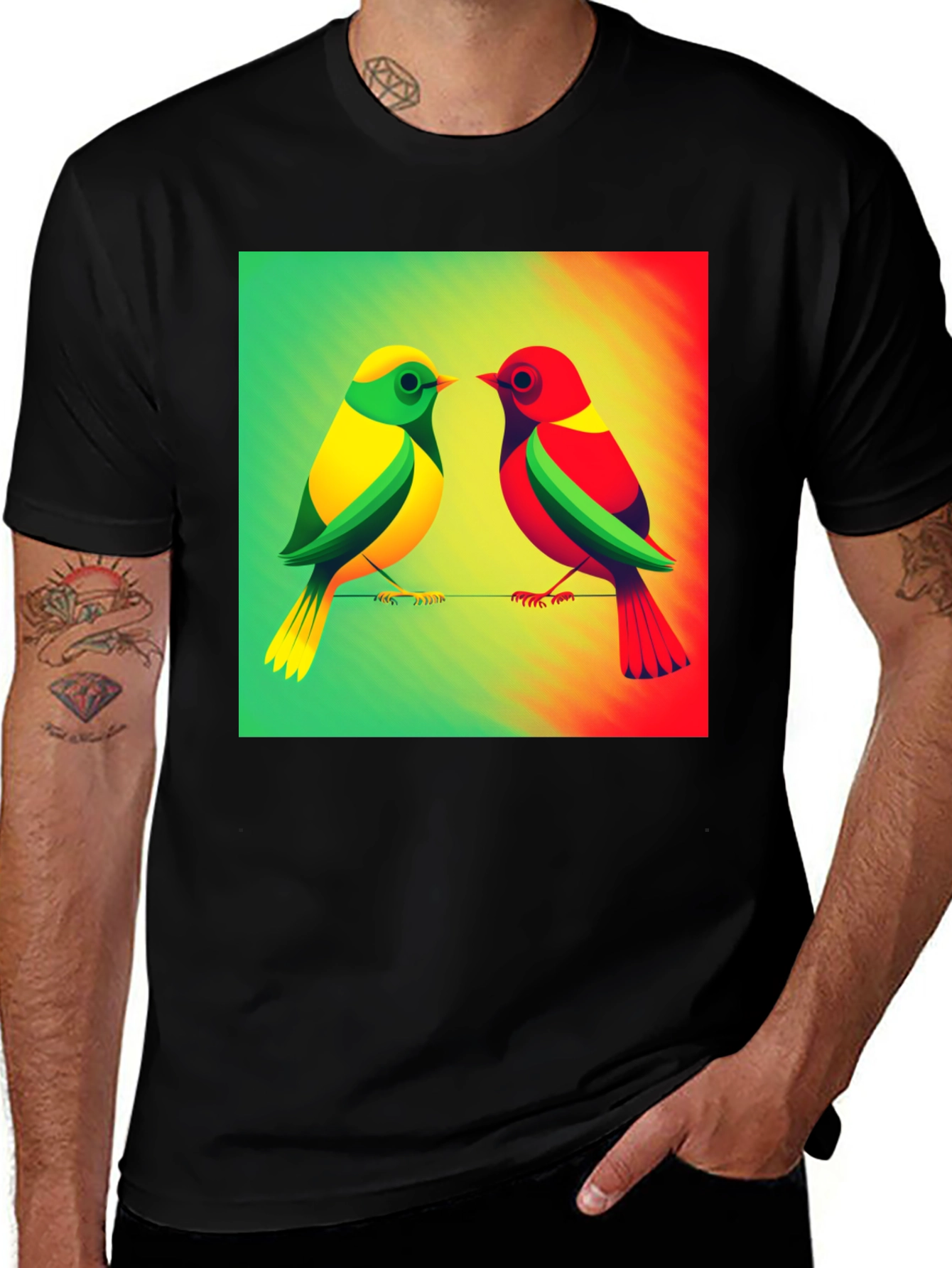 Colorful Bird Graphic Tee - Stylish Unisex T-Shirt
