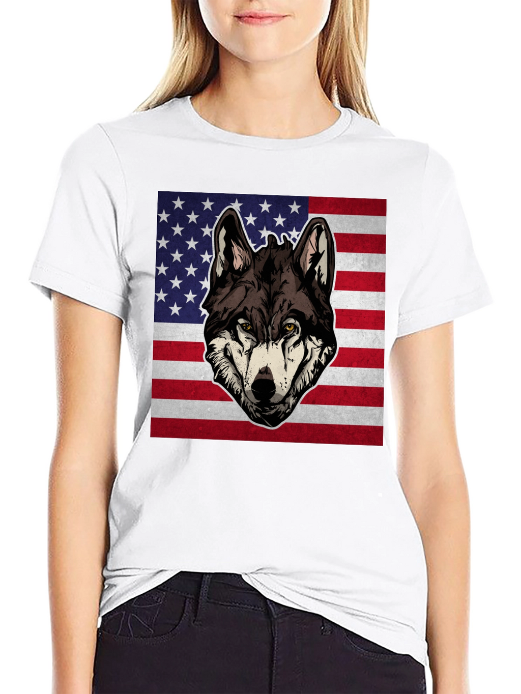 Wolf USA Flag Graphic T-Shirt - Patriotic Style