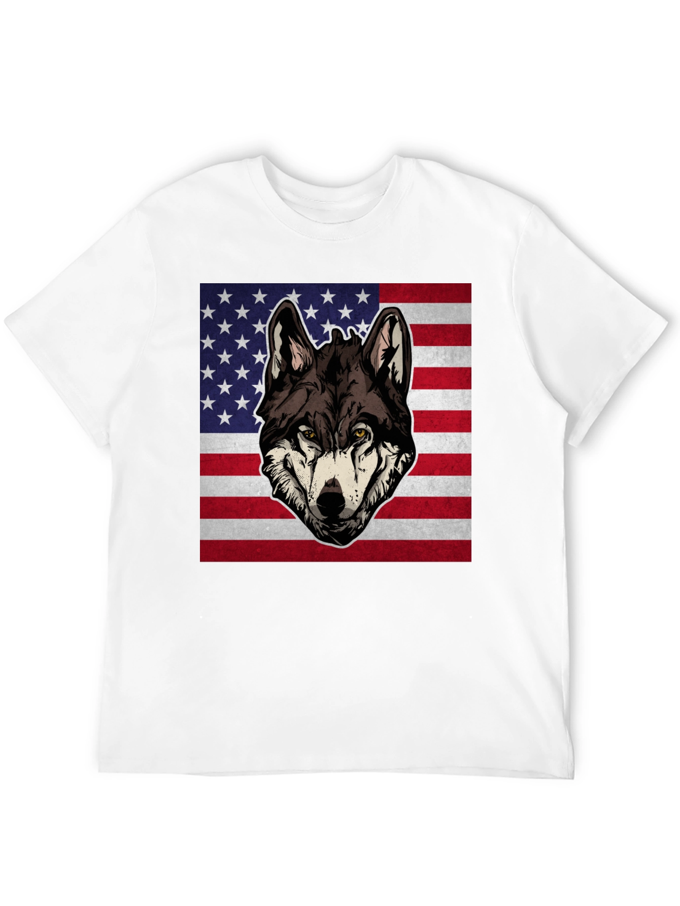 Wolf USA Flag Graphic T-Shirt - Patriotic Style