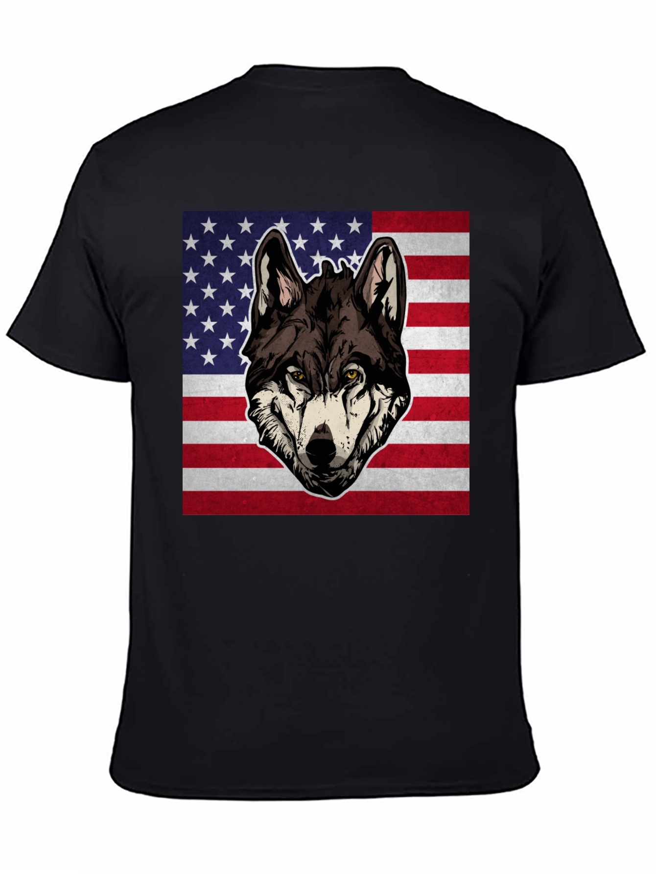 Wolf USA Flag Graphic T-Shirt - Patriotic Style