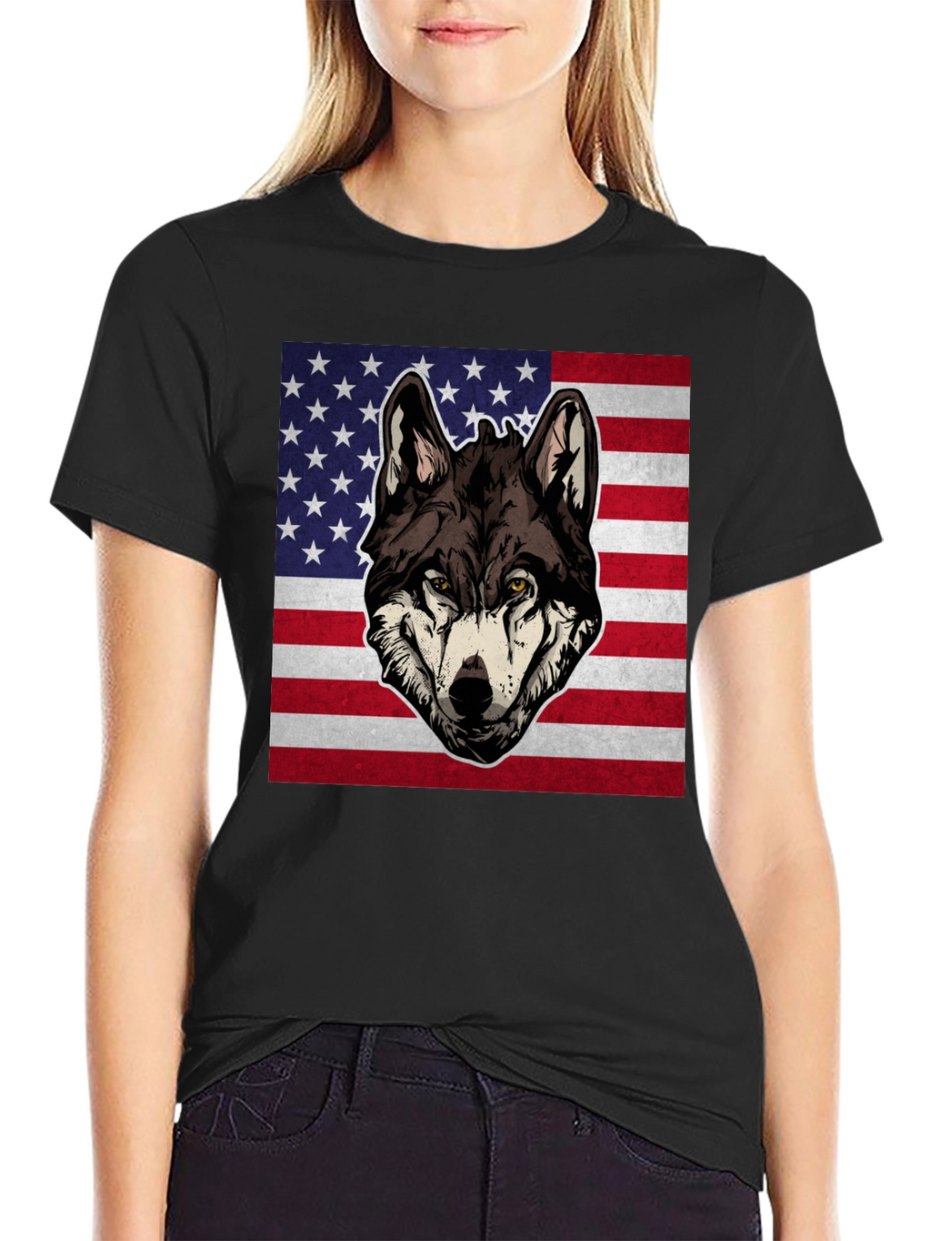 Wolf USA Flag Graphic T-Shirt - Patriotic Style