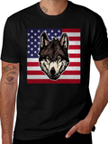 Wolf USA Flag Graphic T-Shirt - Patriotic Style