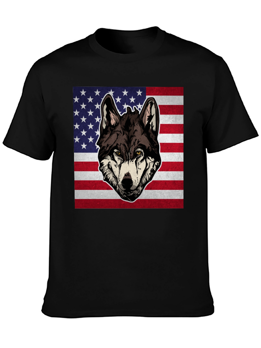 Wolf USA Flag Graphic T-Shirt - Patriotic Style