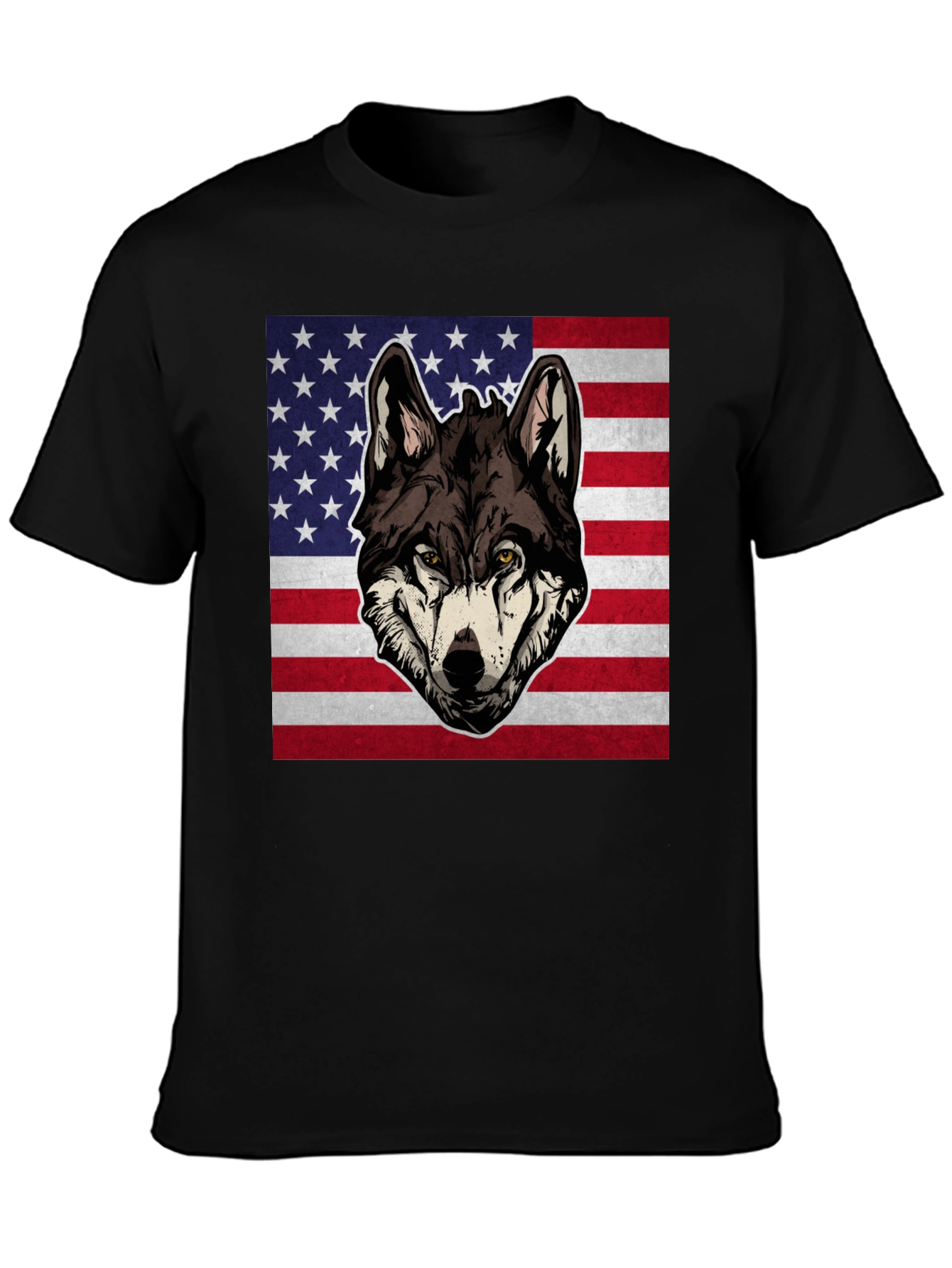 Wolf USA Flag Graphic T-Shirt - Patriotic Style