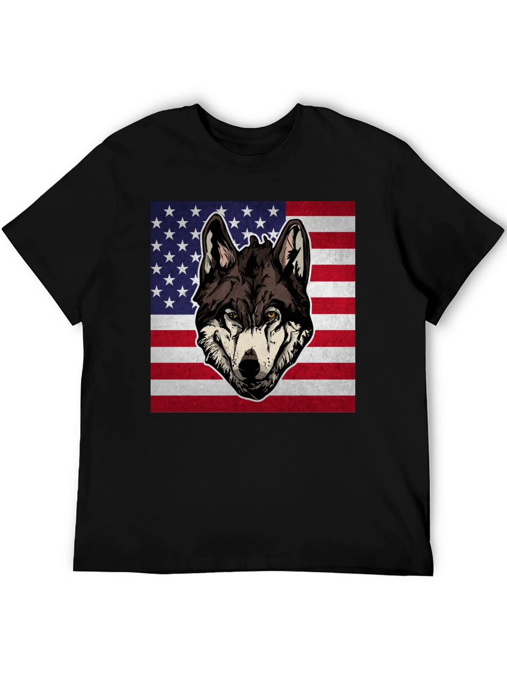 Wolf USA Flag Graphic T-Shirt - Patriotic Style