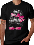 Messy Bun Pink Ribbon Sunglasses Graphic Tee