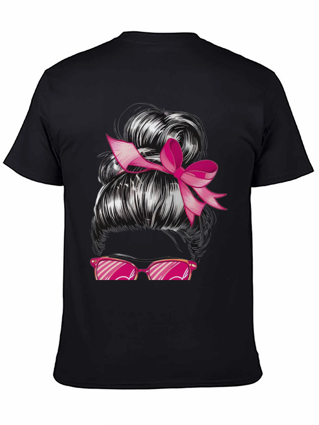 Messy Bun Pink Ribbon Sunglasses Graphic Tee