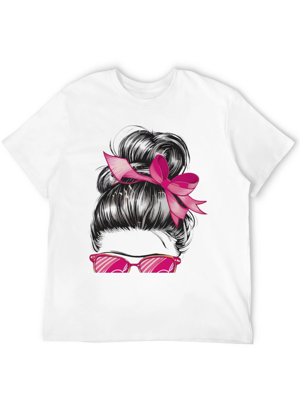 Messy Bun Pink Ribbon Sunglasses Graphic Tee