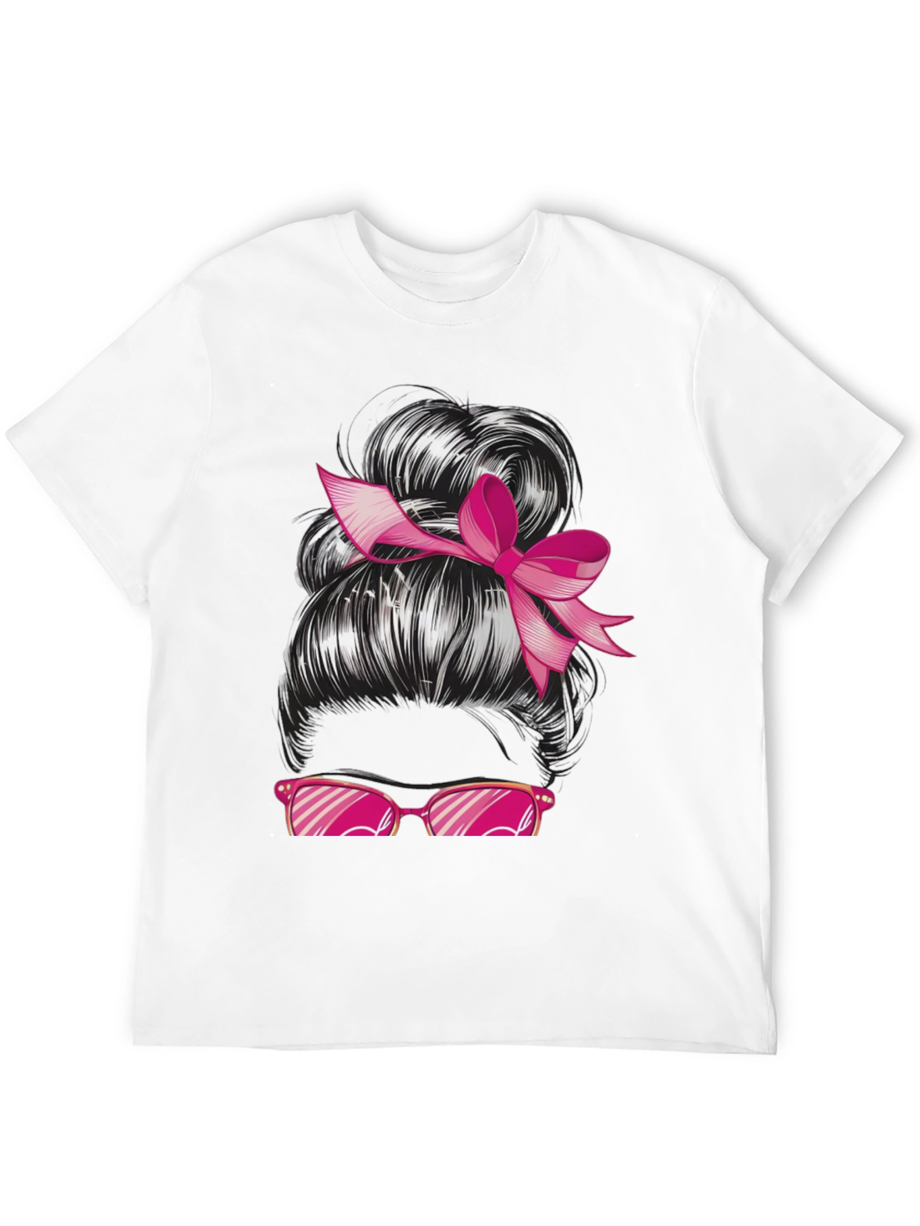Messy Bun Pink Ribbon Sunglasses Graphic Tee