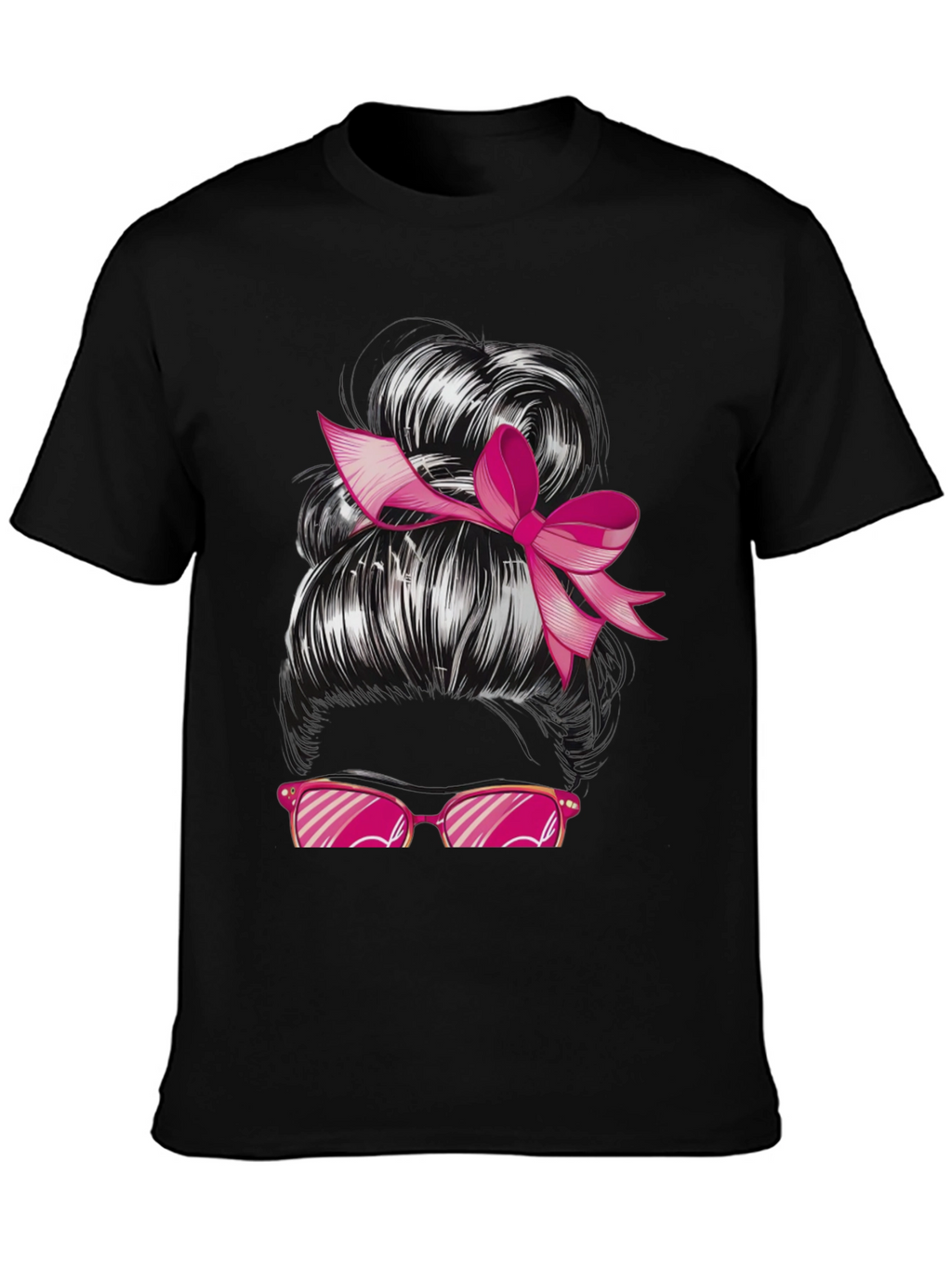 Messy Bun Pink Ribbon Sunglasses Graphic Tee