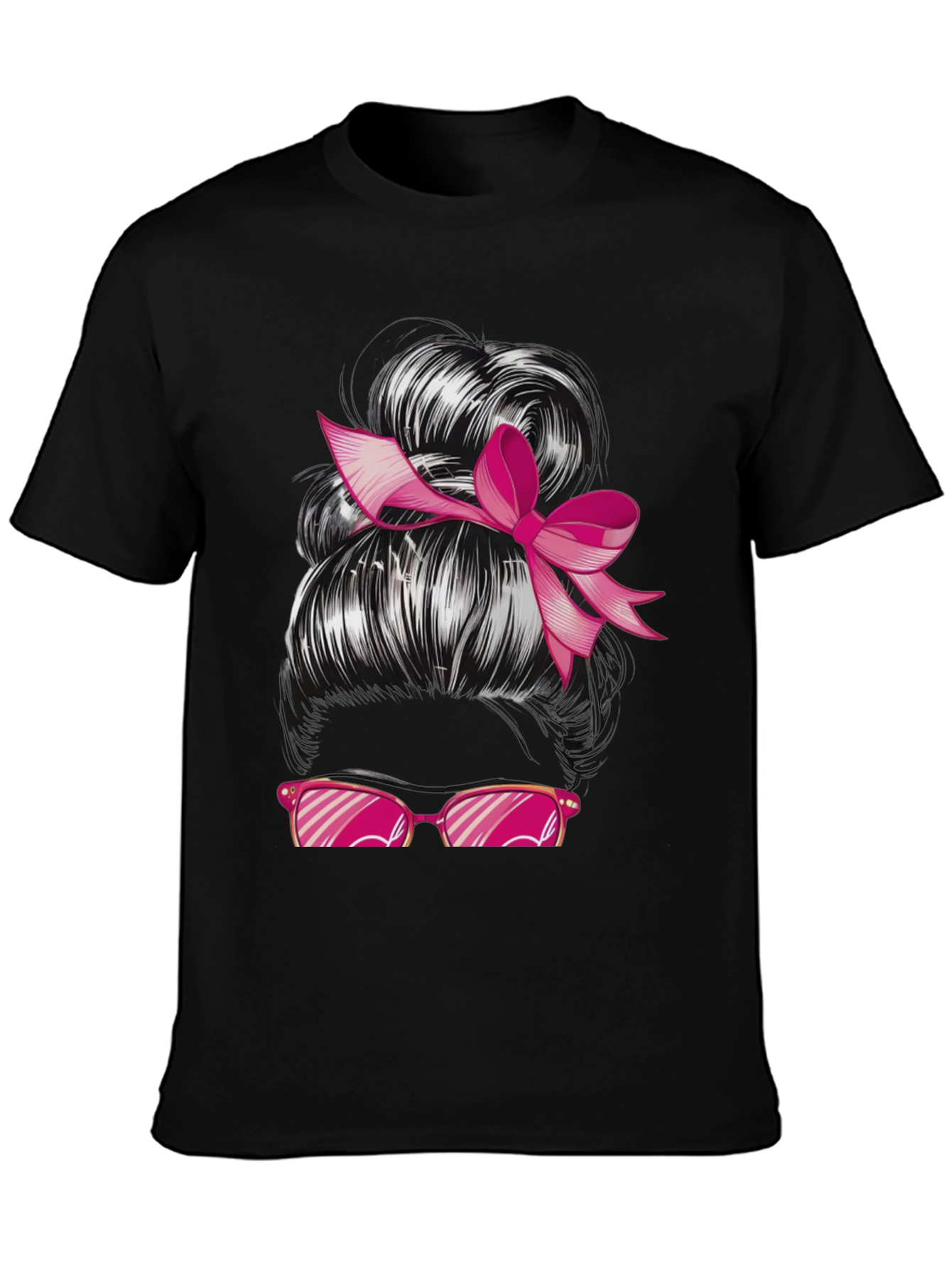 Messy Bun Pink Ribbon Sunglasses Graphic Tee