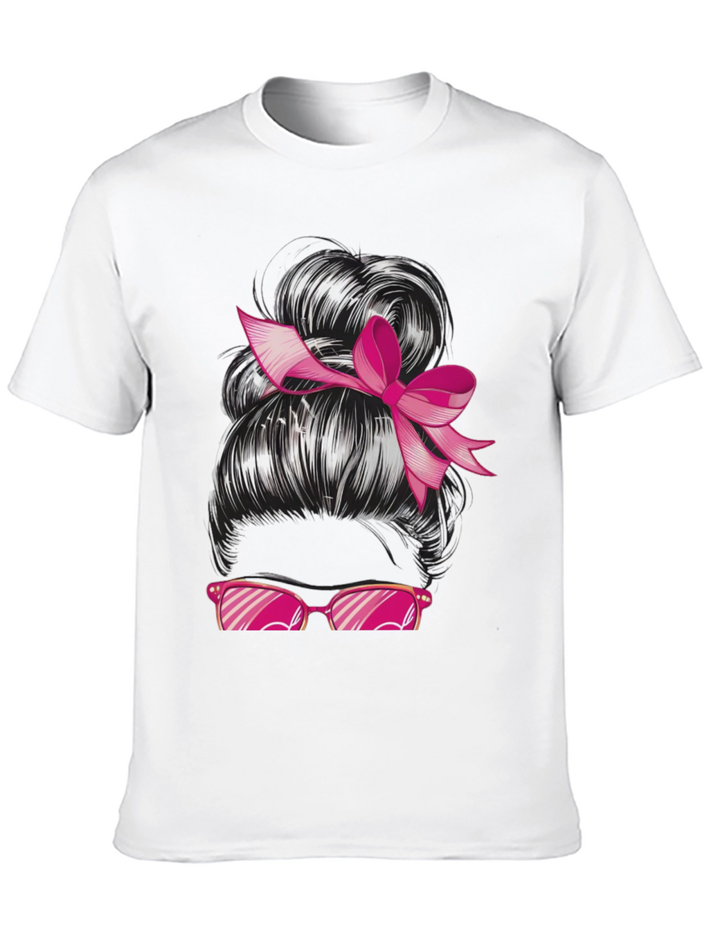 Messy Bun Pink Ribbon Sunglasses Graphic Tee